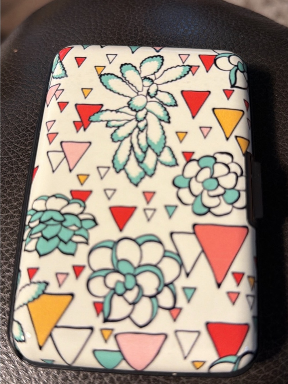 Floral Geometric Card Case Wallet - White Mint Coral Yellow RFID